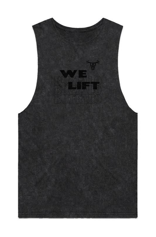 MENS WE LIFT STONE WASH TANK BLK