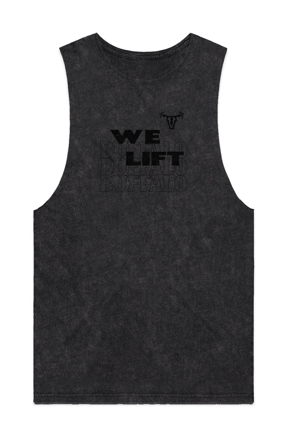 MENS WE LIFT STONE WASH TANK BLK