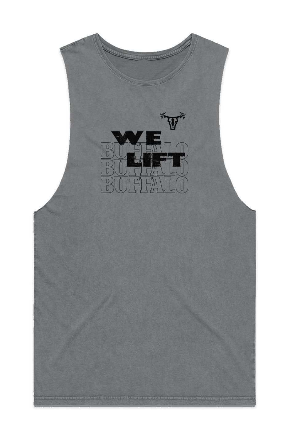 MENS WE LIFT STONE WASH TANK GREY