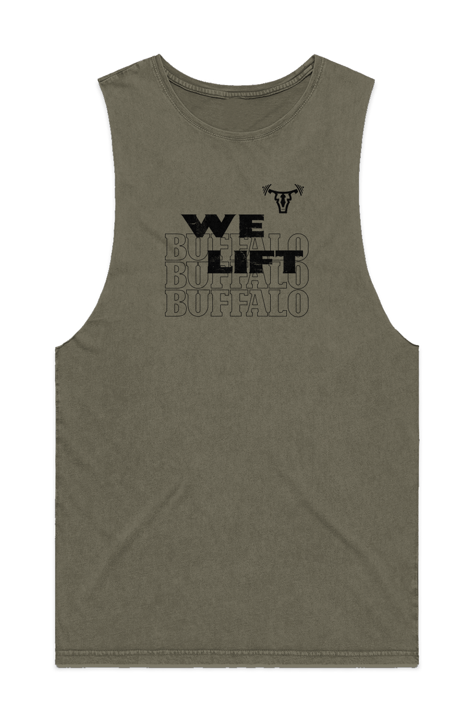 MENS WE LIFT STONE WASH TANK BLK MOSS