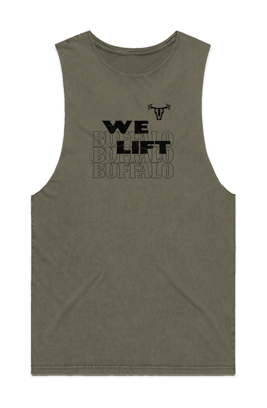 MENS WE LIFT STONE WASH TANK BLK MOSS