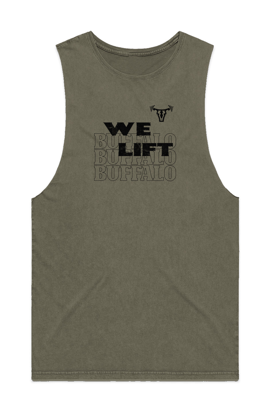 MENS WE LIFT STONE WASH TANK BLK MOSS
