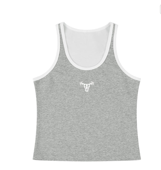 Women's Iconic Color Block Cropped Tank Top - Flower Gray