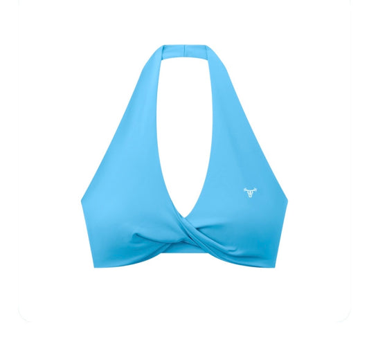 Women's Pleated Halter Iconic Sports Bra Electric Tide